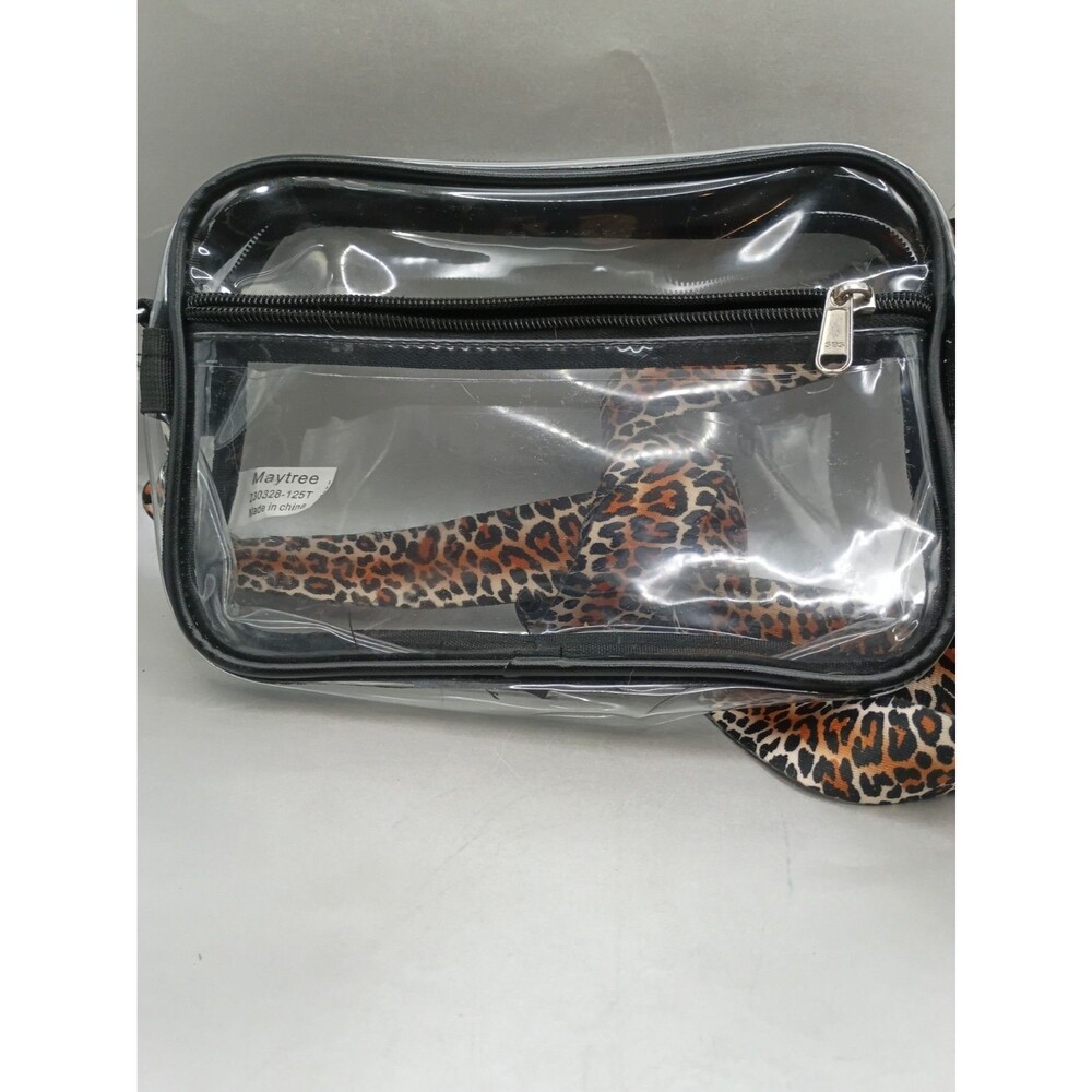 Maytree stadium-approved clear crossbody bag with a removable leopard print